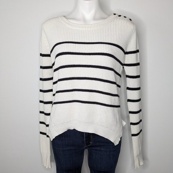 Lovers + Friends white black striped open back knit long sleeve sweater S - Picture 1 of 10